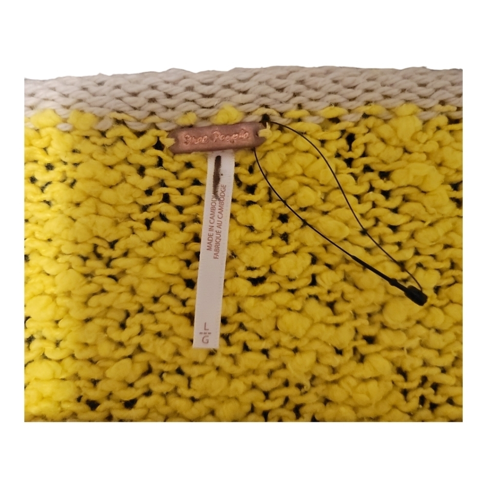 Free People Rosie Sweater in Chutney Yellow and Biege Combo - Large - NWOT - Picture 9 of 10